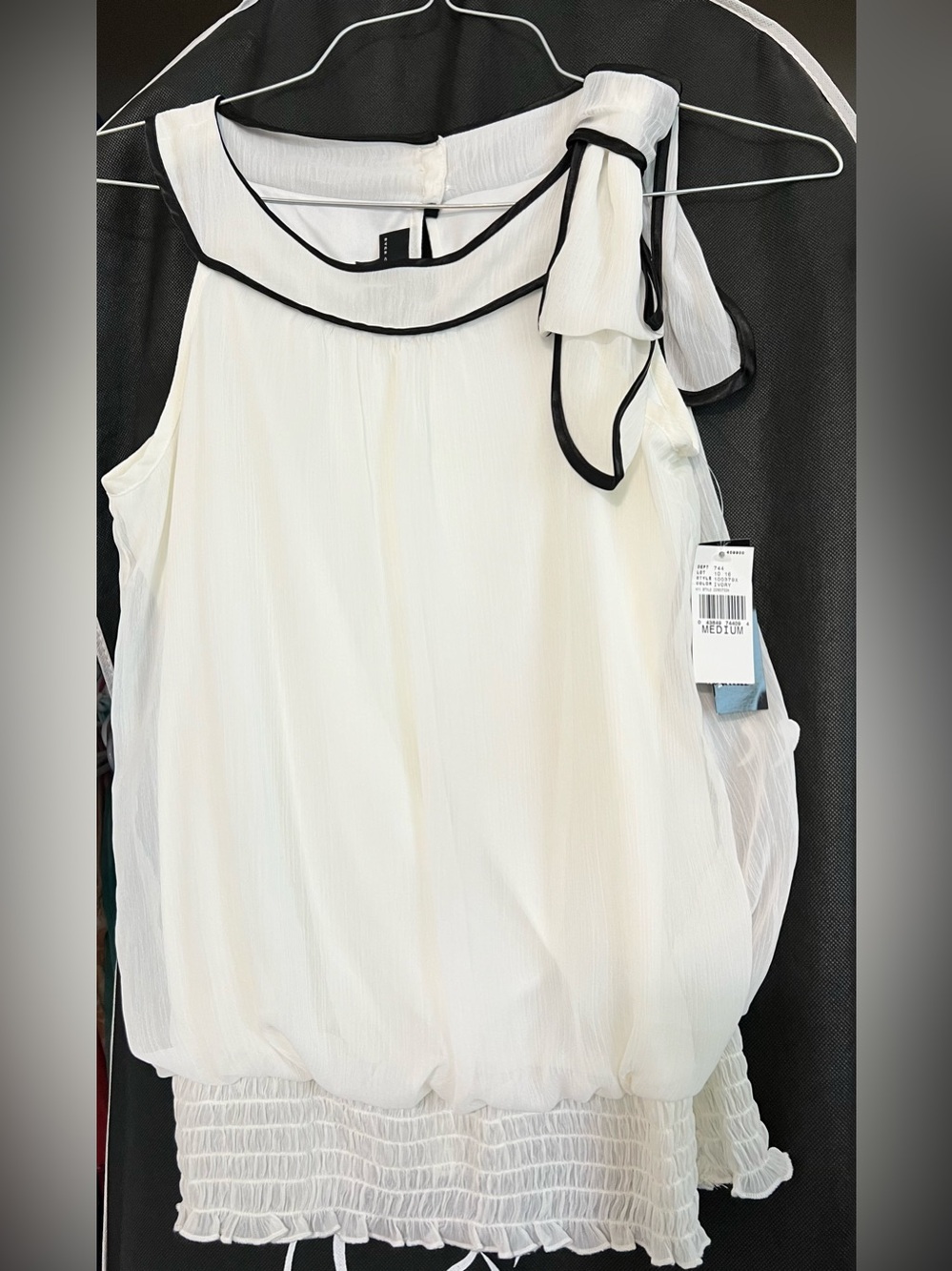 Byer California White Sleeveless Blouse with Black Trim